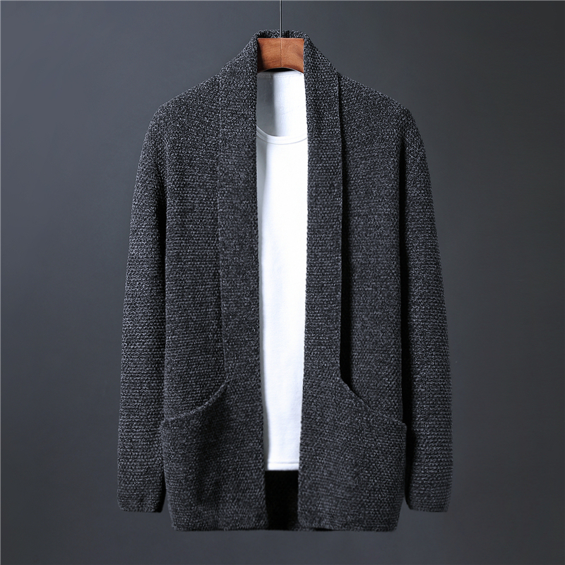 「洛英」加厚雪尼尔纯色开衫毛衣男韩版时尚秋冬季帅气针织衫男装