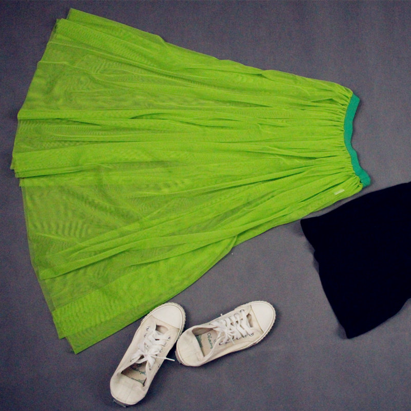2022春夏新品荧光绿曡蓬蓬绿色纱裙半身裙大半身裙