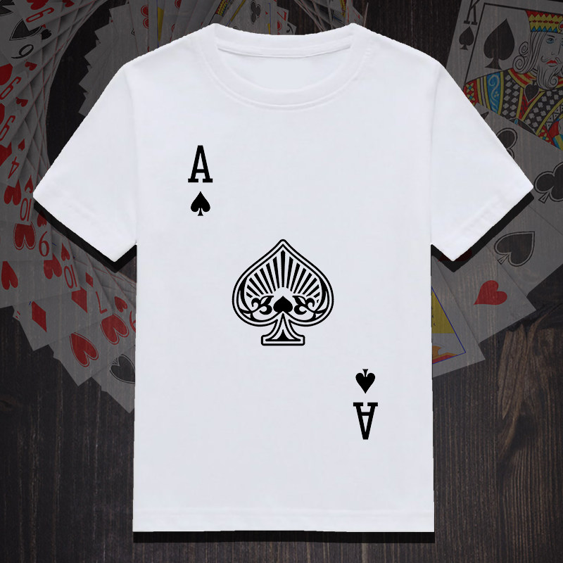 全套一副扑克牌图案黑桃ajq短袖t恤衫男女纯棉半截袖上衣服可定制
