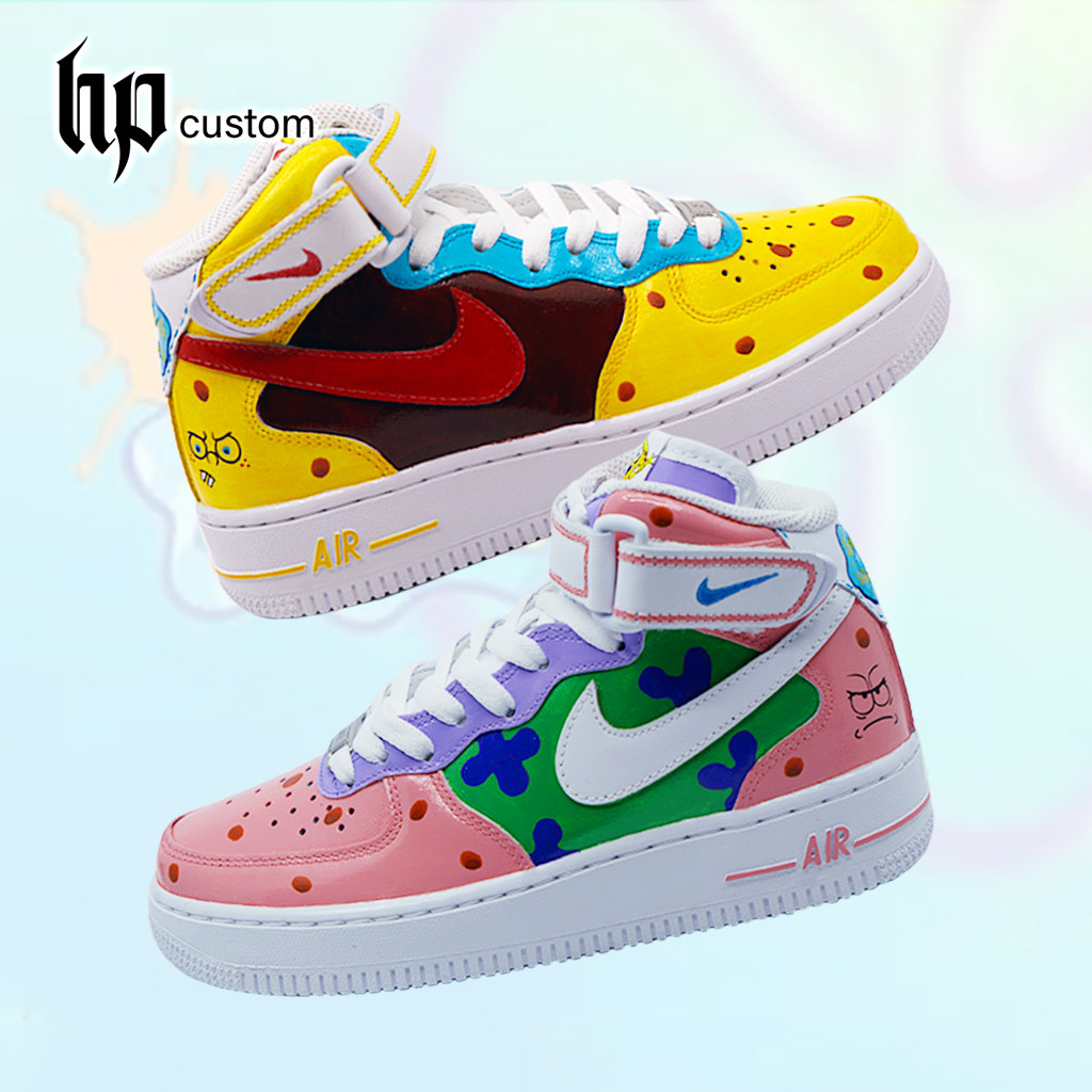 手绘球鞋客制aj1海绵宝宝派大星涂鸦diy彩绘运动手绘鞋
