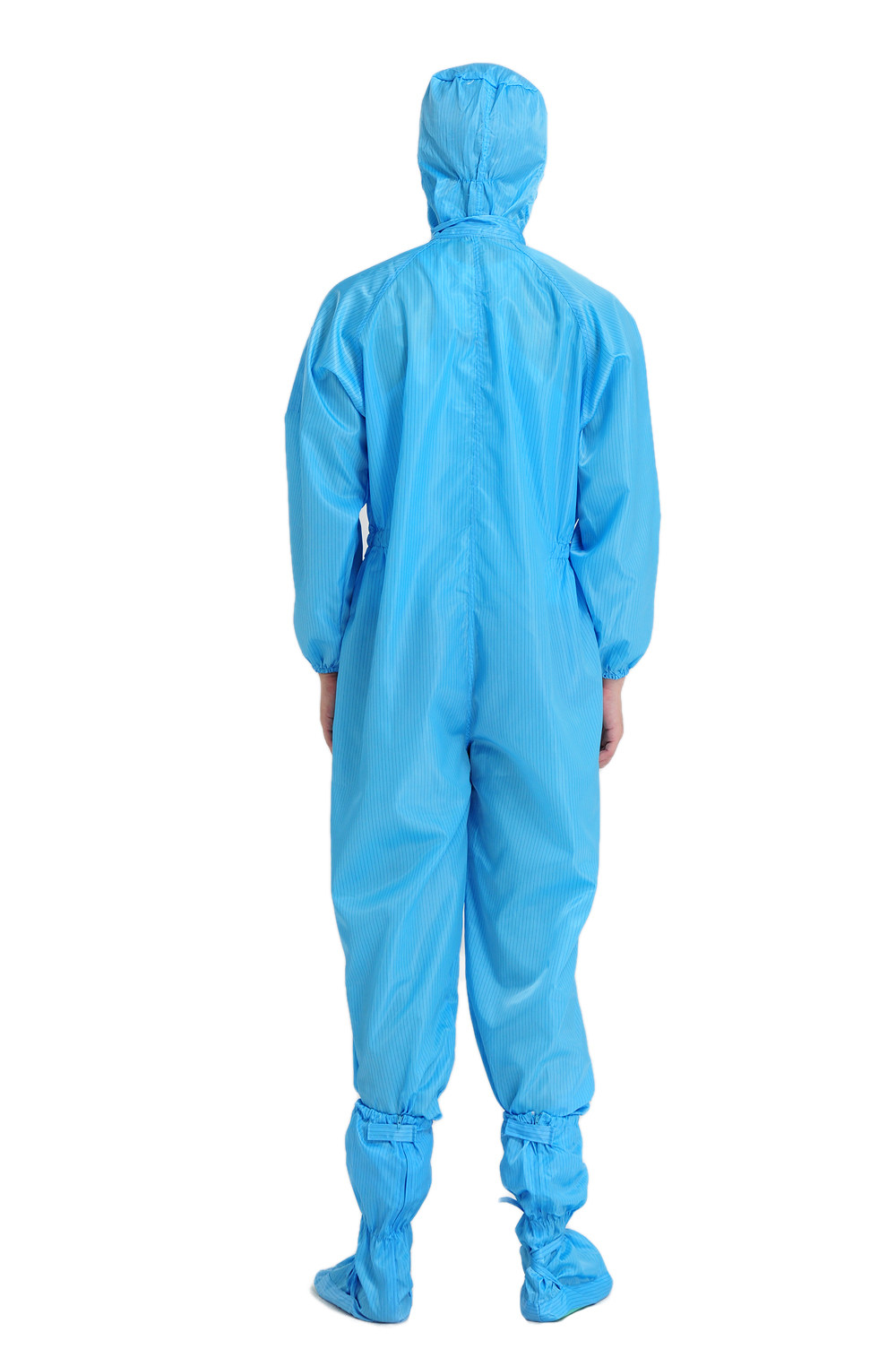 qcfh防静电四连体无尘连帽连鞋生物制药无菌蓝色男防护工作服一体