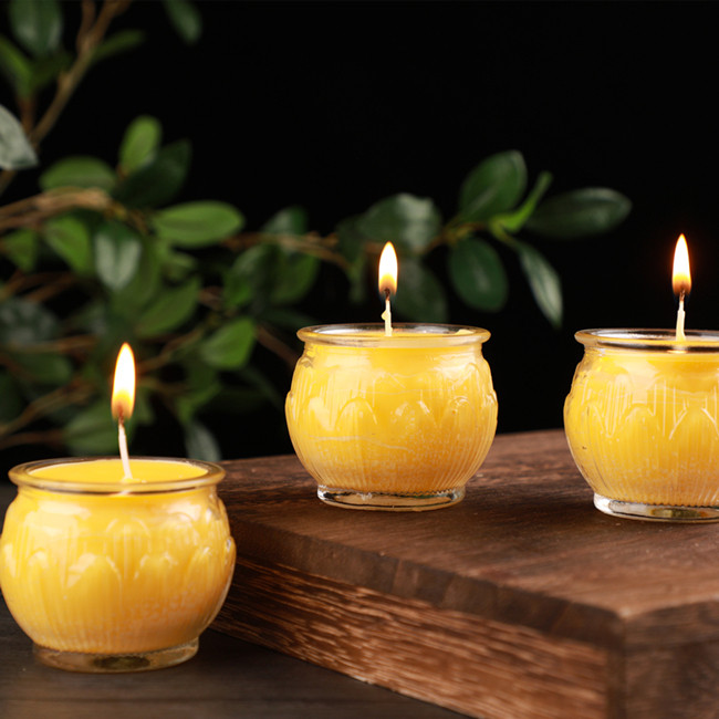 酥油油灯平口莲花花灯24小时长明灯玻璃佛前家用蜡烛