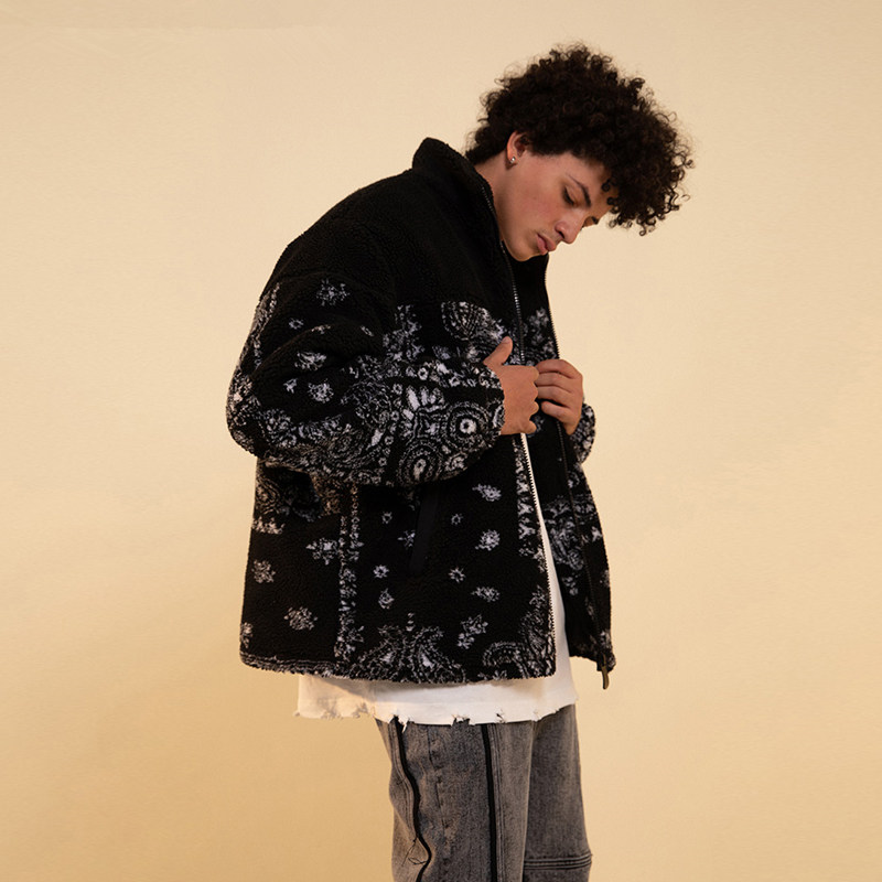 conklab腰果花羊羔毛外套男女秋冬国潮牌保暖上衣情侣立领棉服