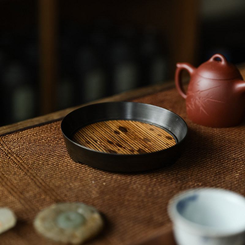 缘阁弥云斋己宽堂纯锡手工湘妃竹壶承急须台干泡茶道