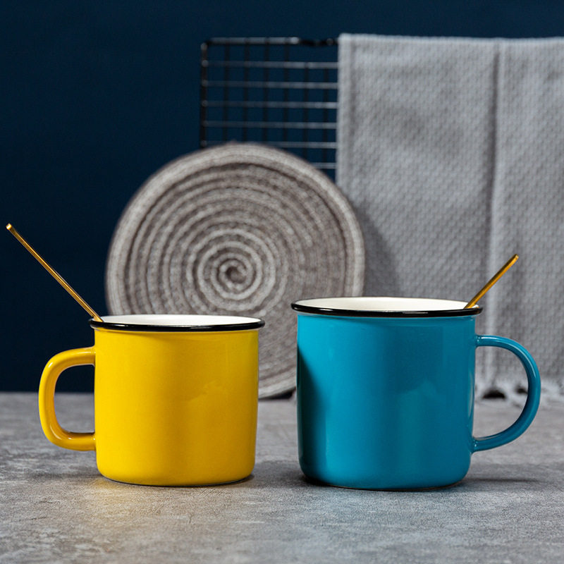 时尚创意陶瓷杯子茶缸大带水杯色彩马克简约马克杯