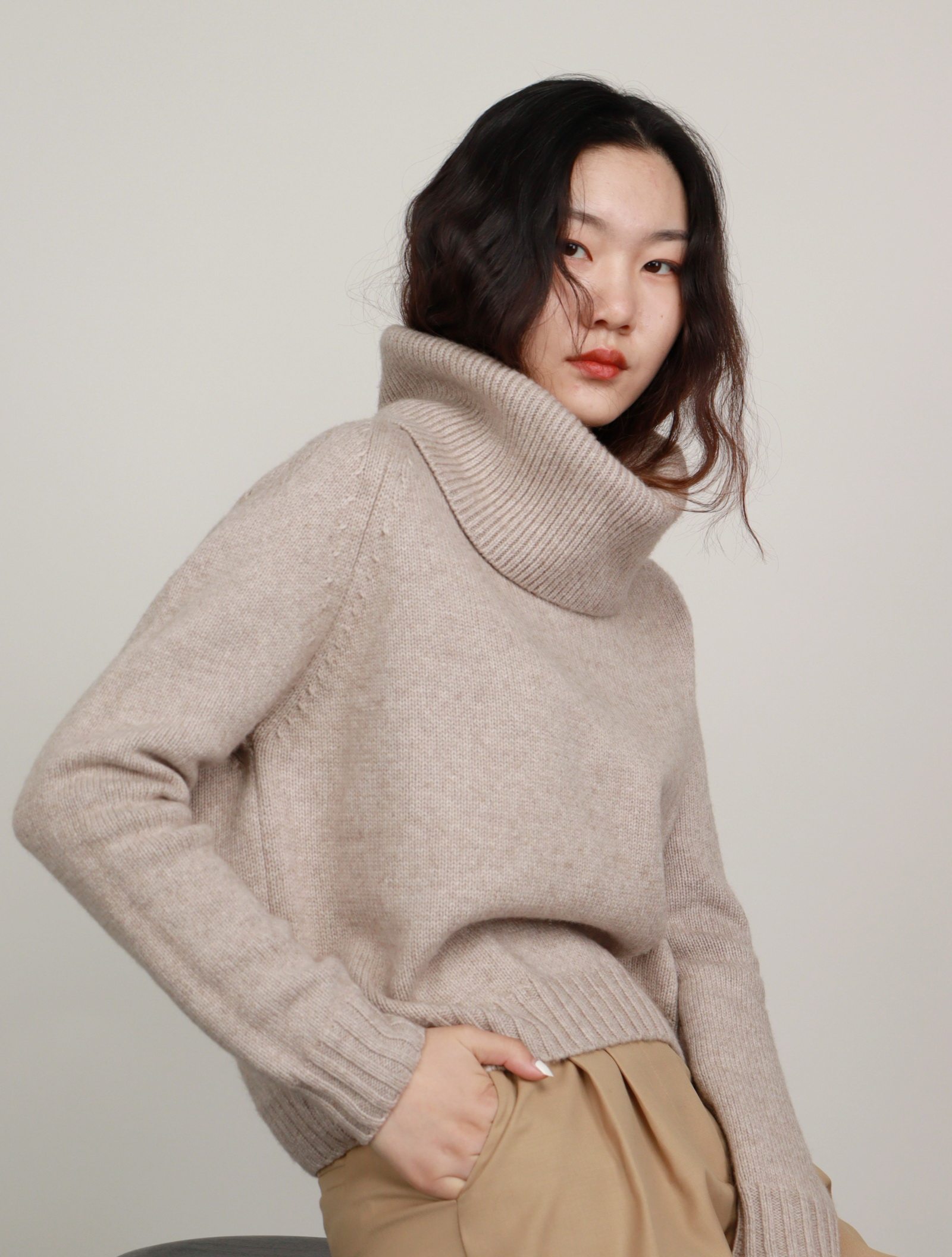 winnicelh定制celin高领堆堆领羊羊绒衫毛衣燕麦毛衣