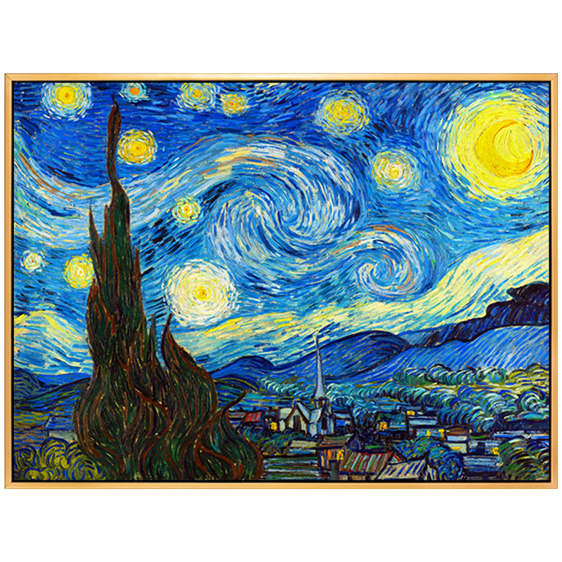 世界名画星月夜梵高抽象手绘油画现代客厅玄关艺术油画