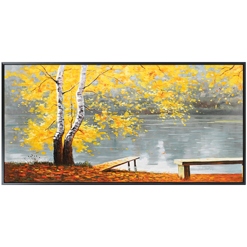 手绘油画山水风景北欧客厅装饰画美式现代简约秋色油画