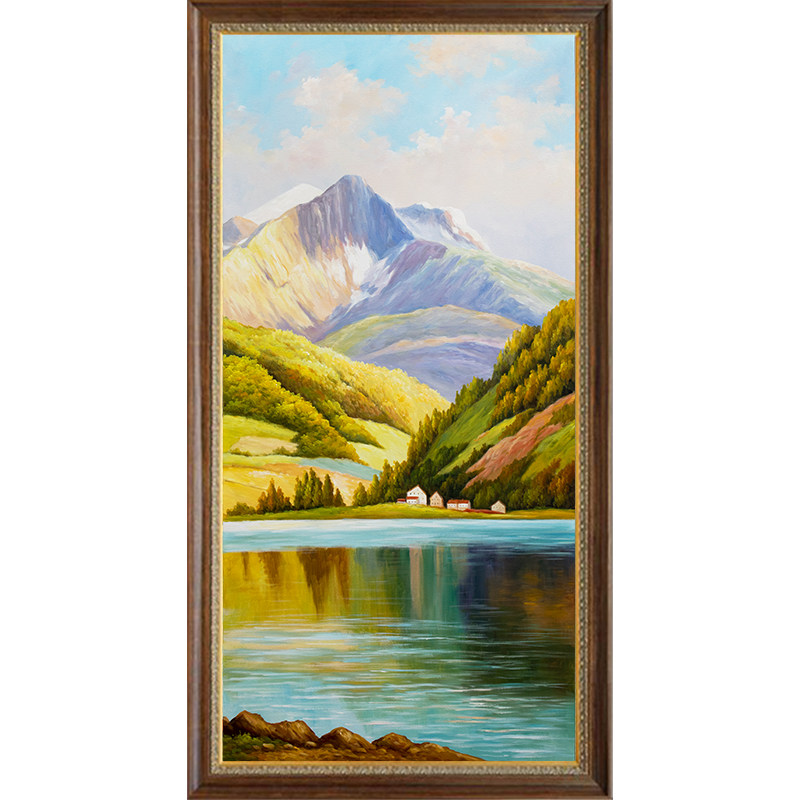 聚宝盆山水手绘油画玄关装饰画过道走廊欧式客厅油画