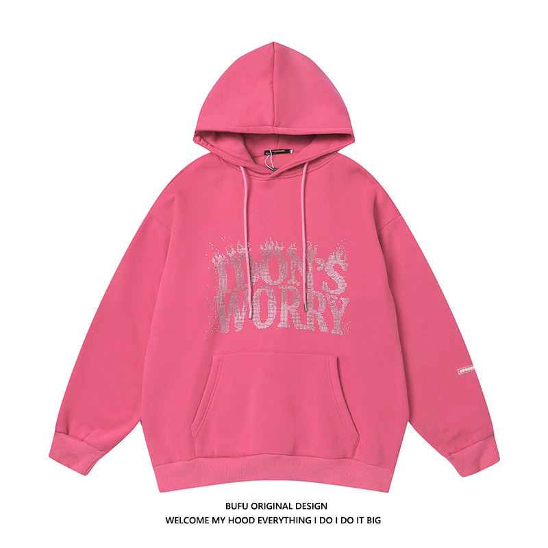 亿万少年国潮牌嘻哈烫钻连帽卫衣男情侣美式辣妹甜酷加绒帽衫外套