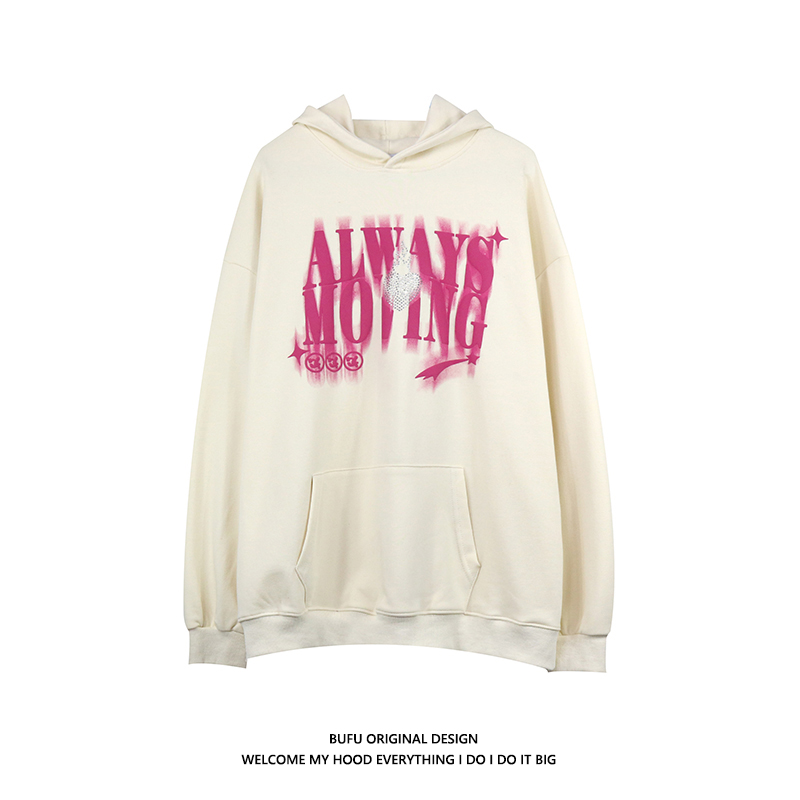 亿万少年国潮牌嘻哈涂鸦烫钻字母连帽卫衣男女情侣装oversize外套