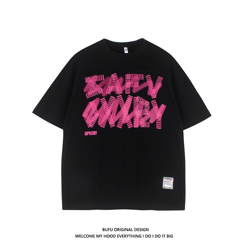 亿万少年小众设计感字母短袖T恤男女款夏季ins甜酷风复古情侣上衣