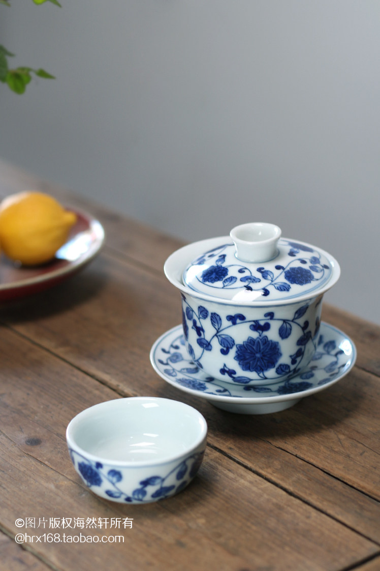 老式景德镇陶瓷功夫功夫茶茶具青花瓷手绘缠枝品茗茶杯茶杯