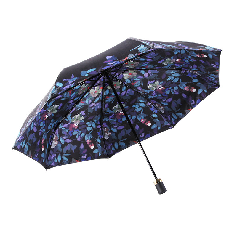 justmode摩登伞双层紫色叶子黑胶太阳伞遮阳伞晴雨伞