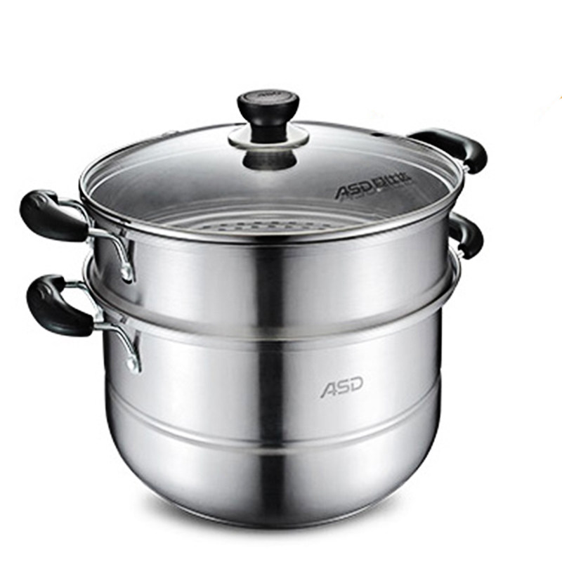 爱仕达蒸锅28cm家用不锈钢燃电通用馒头双大二层蒸锅