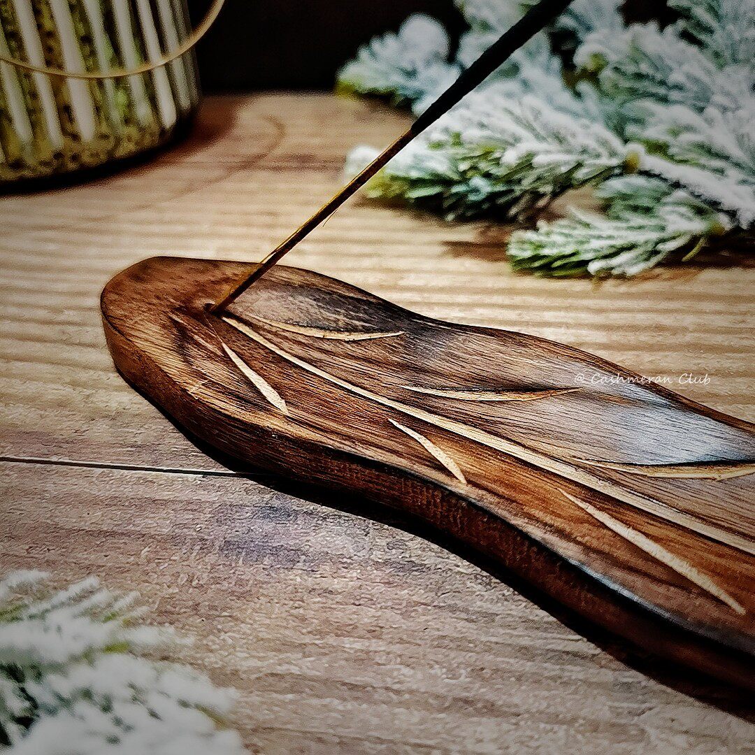 实木叶子香插东南亚风情檀木雕刻香板印度线香香托