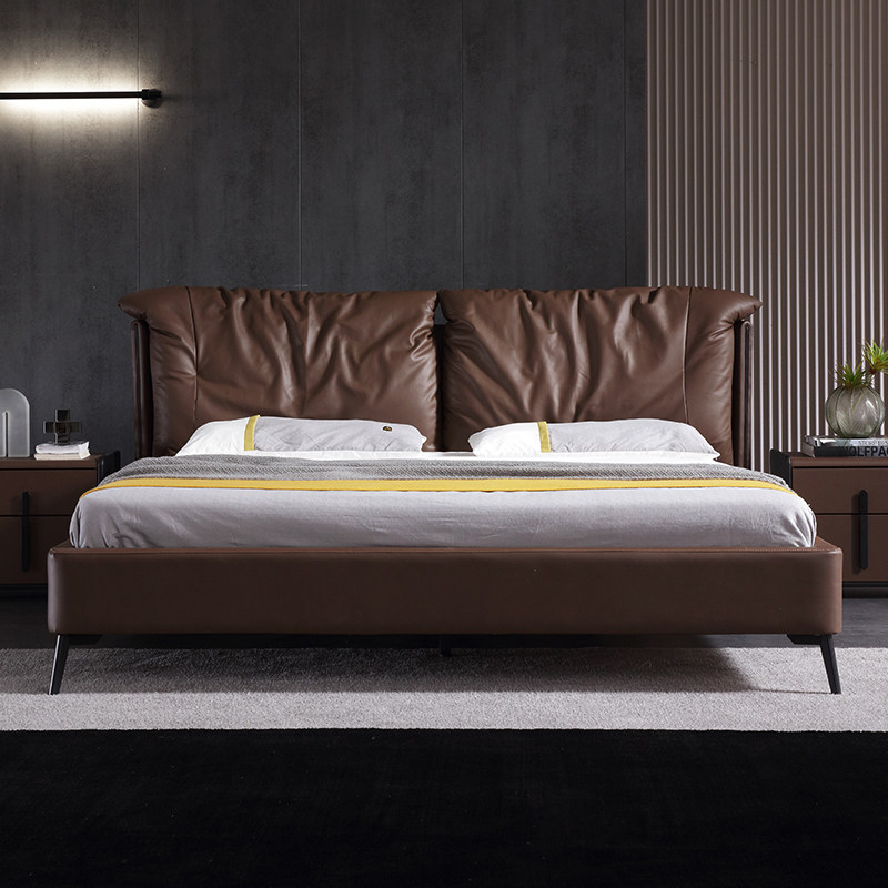 现代轻奢皮床双人2020新款北欧真皮皮艺床