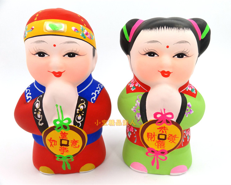 阿福惠山泥人无锡特产泥娃娃恭喜发财外事招财进宝万事如意泥人