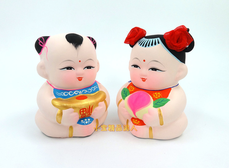 惠山无锡泥人人小阿福特色中国国风泥塑长辈泥人