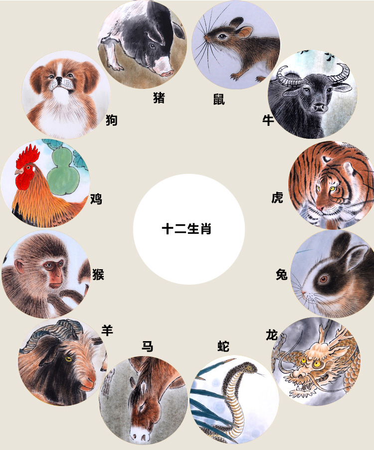 国画十二生肖鼠牛虎兔龙蛇马羊猴鸡狗猪 书房客厅装饰画挂画壁画 - 图1