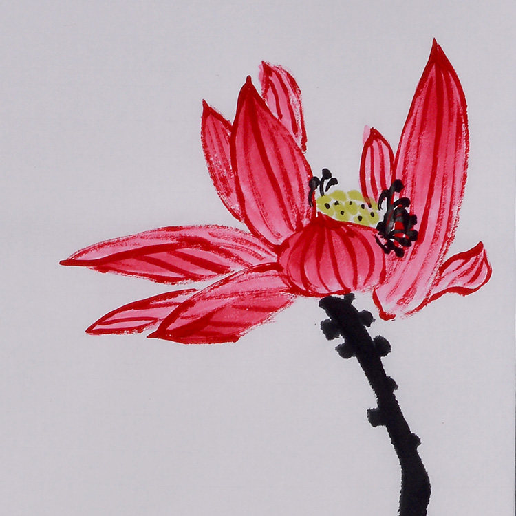 荷花天寿走廊过道版画风格装饰画潘天寿映日水墨画国画