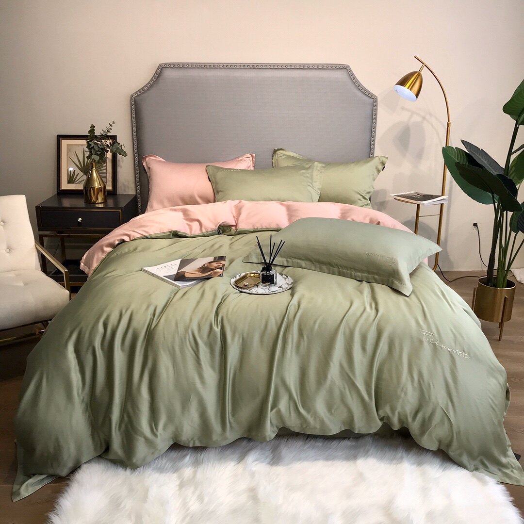 春天森林60支进口兰精天丝四件件套简奢纯色床品套件