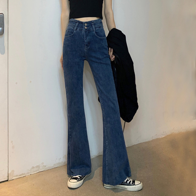 喇叭牛仔裤女高腰显瘦2022新款春季复古港味设计感小众裤子潮ins