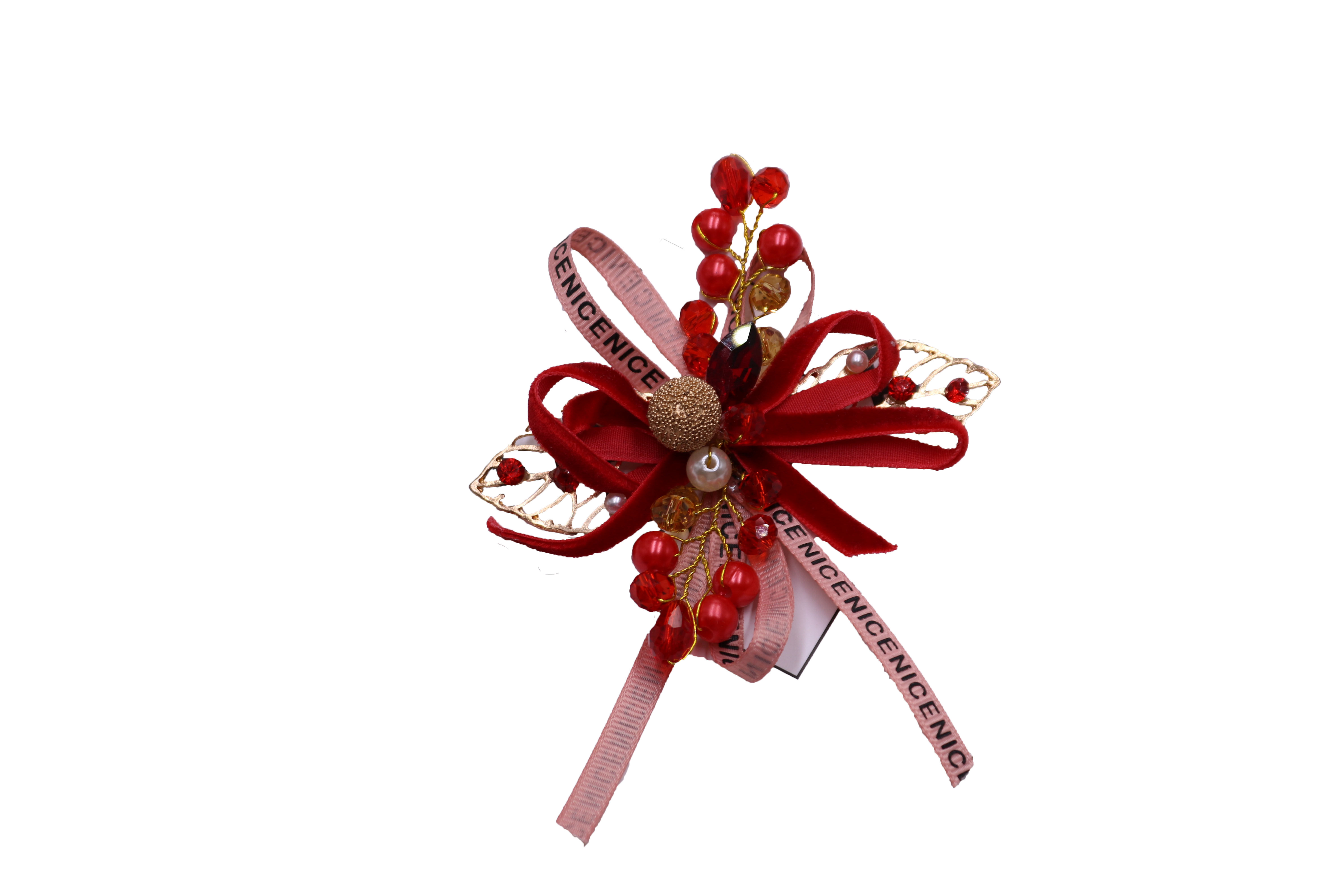 原创 手工中式胸花水钻红色新娘新郎秀禾旗袍襟花典礼结婚庆手花 - 欢