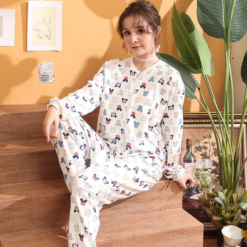 定制睡衣春秋女士连体衣连衣睡裤纯棉护腰家居服睡衣
