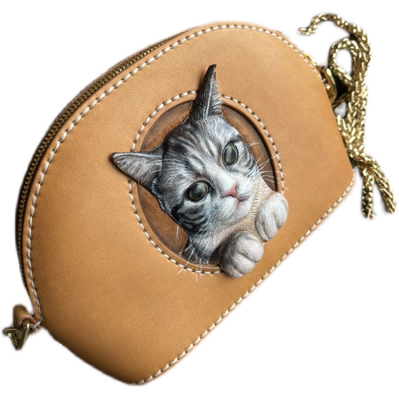 皮具植鞣手工皮雕宠物动物猫狗可爱迷你休闲通用款女包