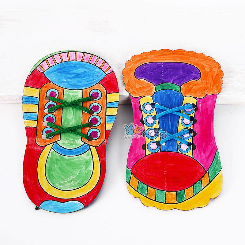 儿童手工diy材料幼儿园系鞋带练习穿线鞋板涂色创意早教益智玩具