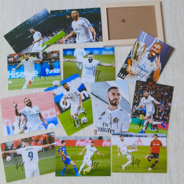 签名2021年足球明星卡里泽马亲笔7寸照片相框文化