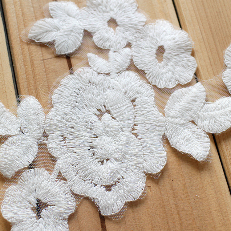 棉线刺绣蕾丝花朵花贴手工diy材料婚纱服装丝袜装饰花边辅料白