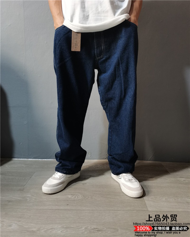 美式休闲街头嘻哈秋冬加绒牛仔裤西海岸大码直筒牛仔裤
