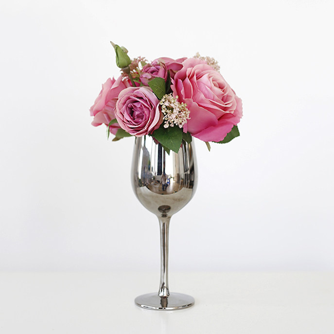 ladylike欧式欧式美美式创意仿真花假玫瑰镜面酒杯仿真花