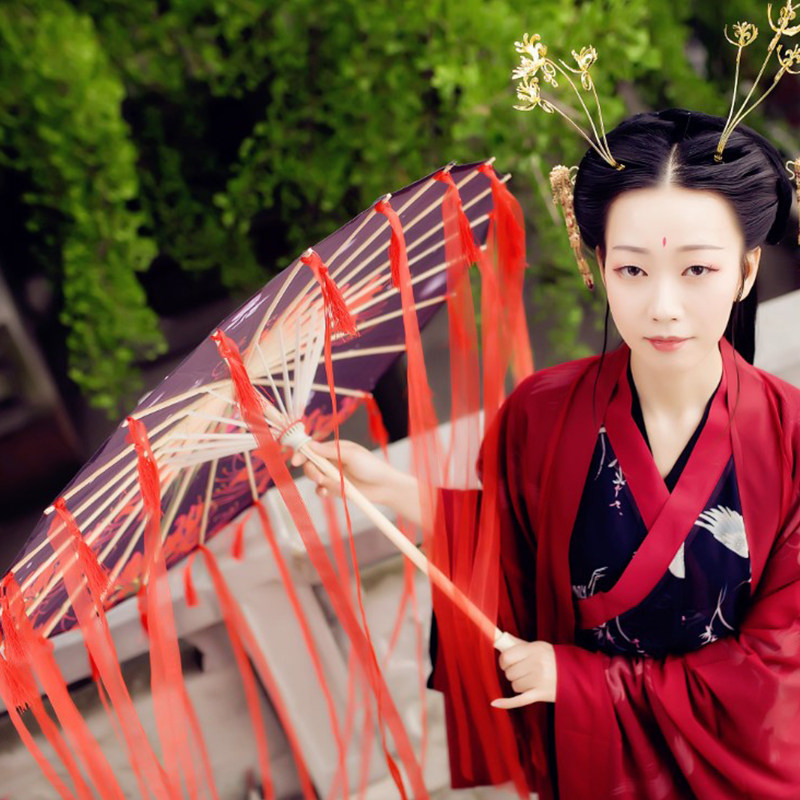 古代女子古风油纸纸伞防雨飘带伞汉服伞古装工艺伞