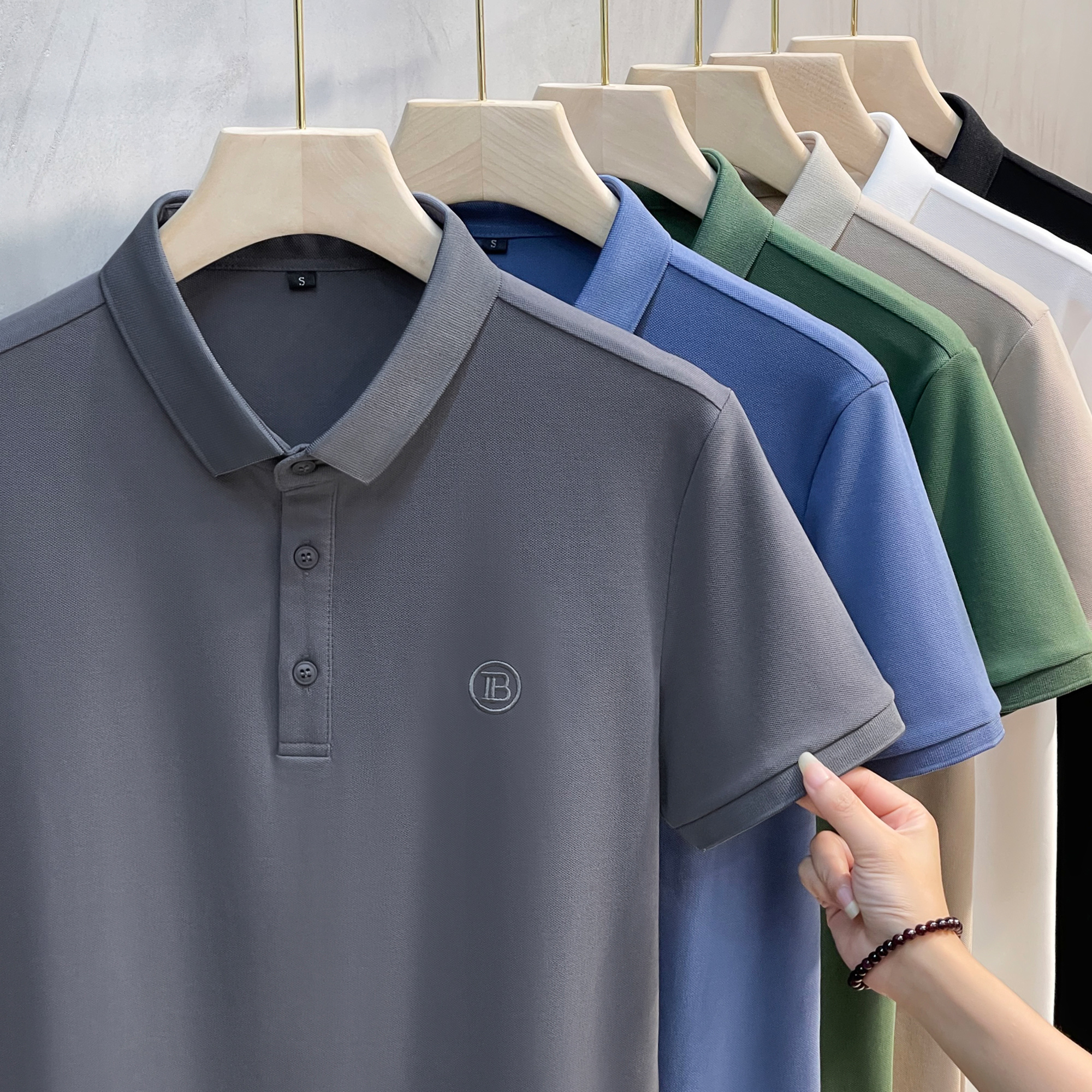 多色冰丝短袖t恤男2022新款夏季潮流体恤男士高端休闲刺绣POLO衫