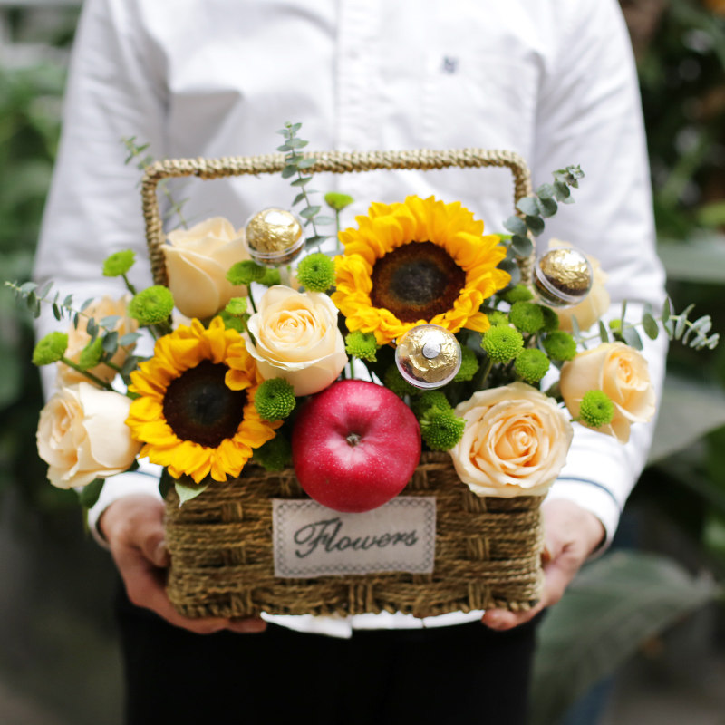 七夕节苹果手提花篮生日鲜花速递南京杭州深圳成都鲜花速递同城