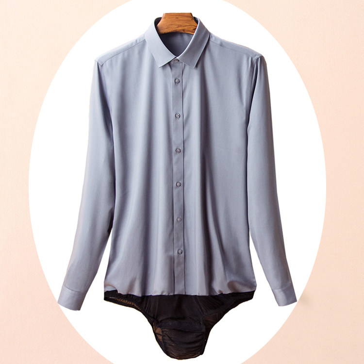 高端免烫男士白色长袖衬衫带裆连体短袖面试衬衫