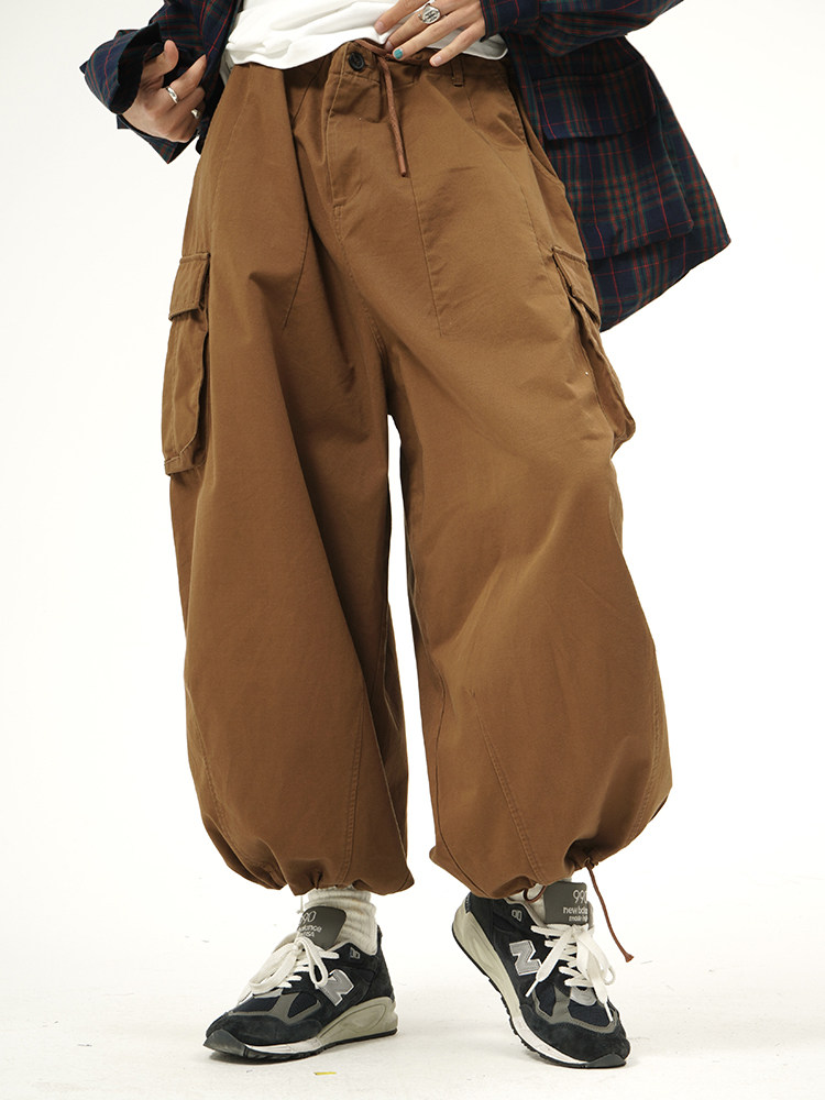 song41原创日系复古棕色口袋工装裤男春秋百搭束脚宽松直筒裤子