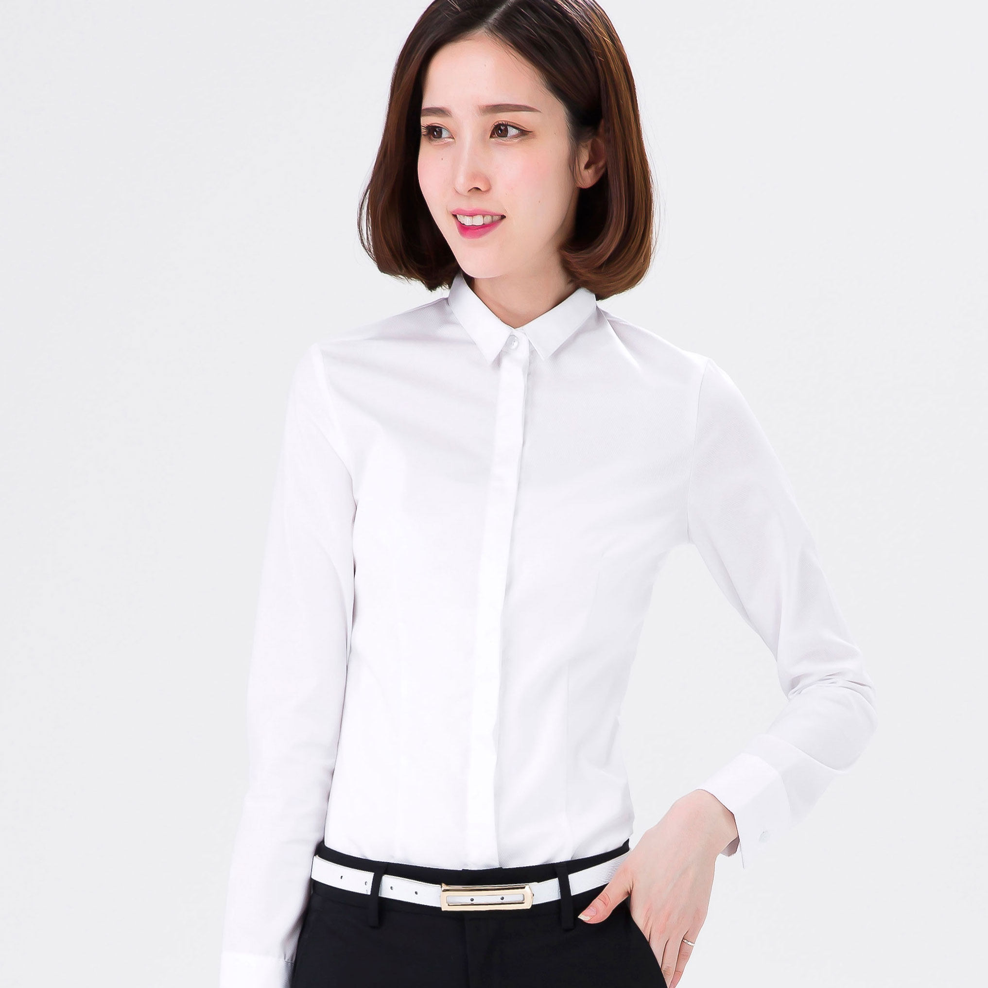 小方工作服衬衣子白领子装小工装修身韩版春秋衬衫