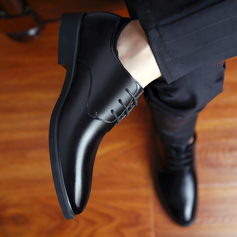 皮鞋男秋季男士商务正装皮鞋英伦百搭系带休闲鞋透气软面皮男鞋潮