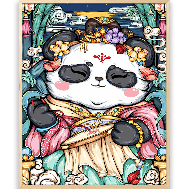 非之语diy数字油画东来卡通卡通熊熊猫国潮手绘填充diy
