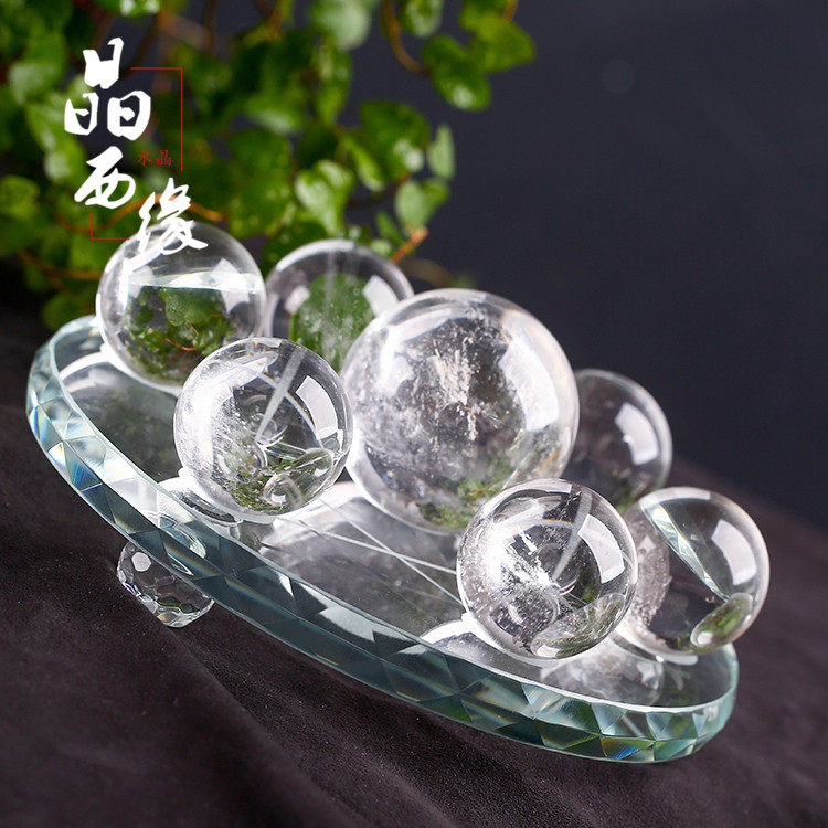 白色天然白水水晶球七星居家摆件客厅书房公司摆件