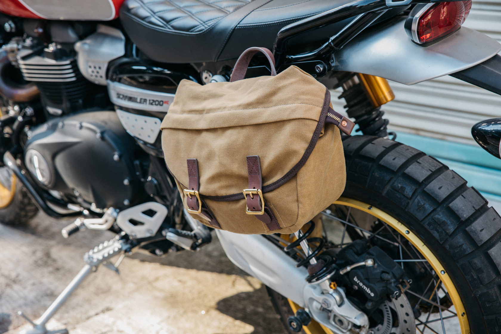 福禄车库复古机车侧包通用防水水边摩托车帆布骑士包