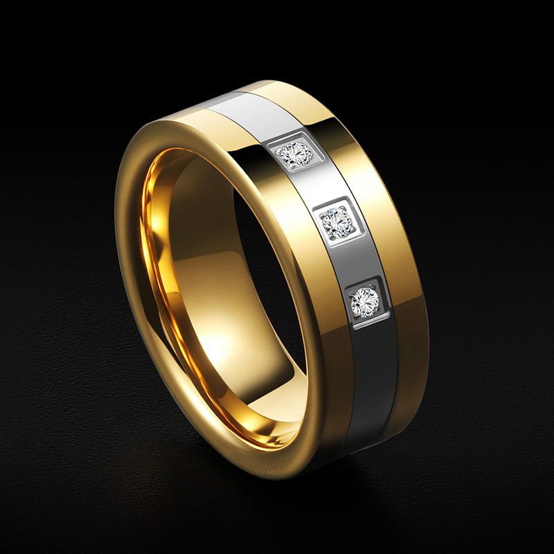 戒指男ins潮钨金镀18K金日韩高级感饰品男士个性单身指环霸气食指