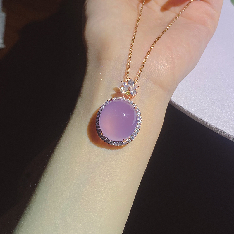 紫罗兰女钛首饰吊坠镶嵌金镶嵌冰种玫瑰蛋面简约项坠