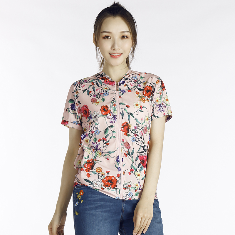 lapagayo拉柏家雅夏装女装印花大码宽松梭织连帽t恤