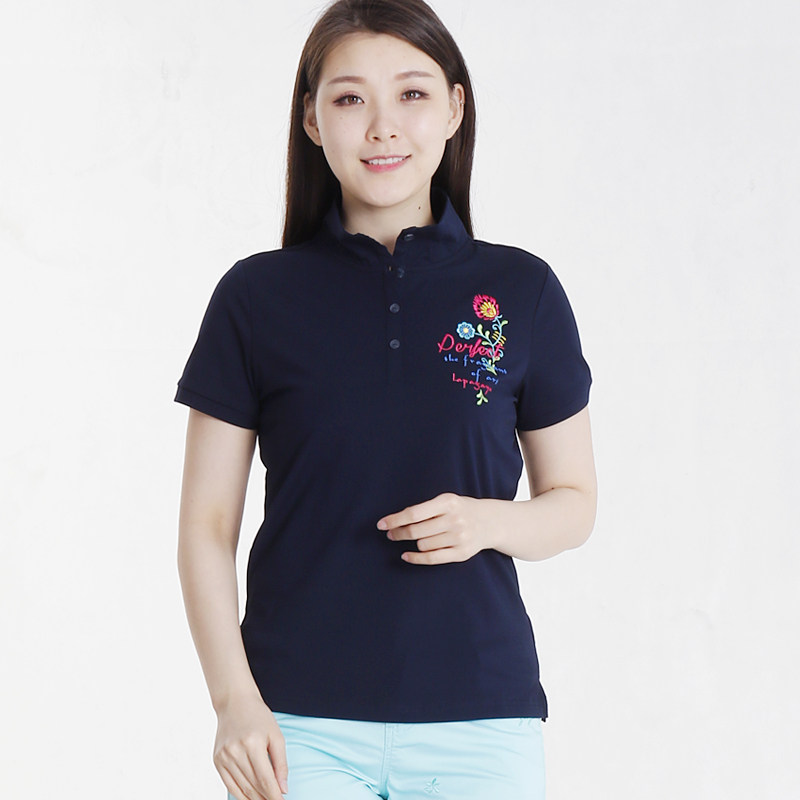 lapagayo拉柏家雅夏装大码女修身印花休闲短袖立领t恤