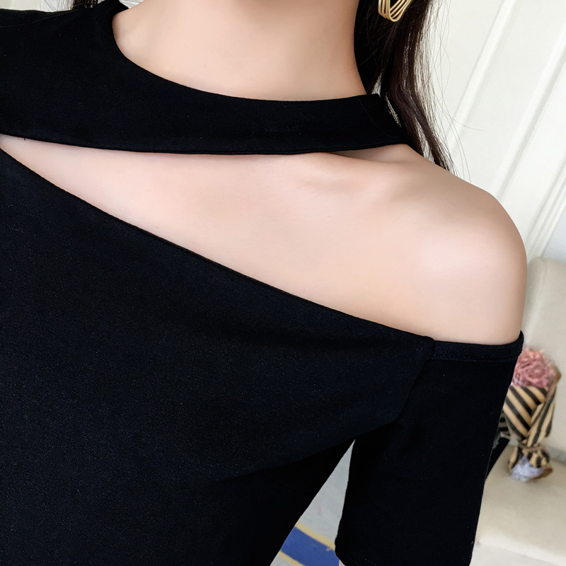 一字锁骨气质显瘦修身打底性感肩挂新品春夏t恤